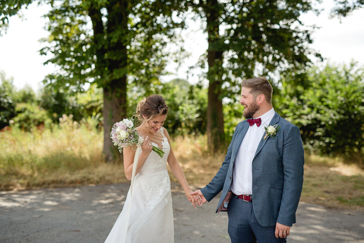 fun and relaxed portrait of couple in woodlands year york